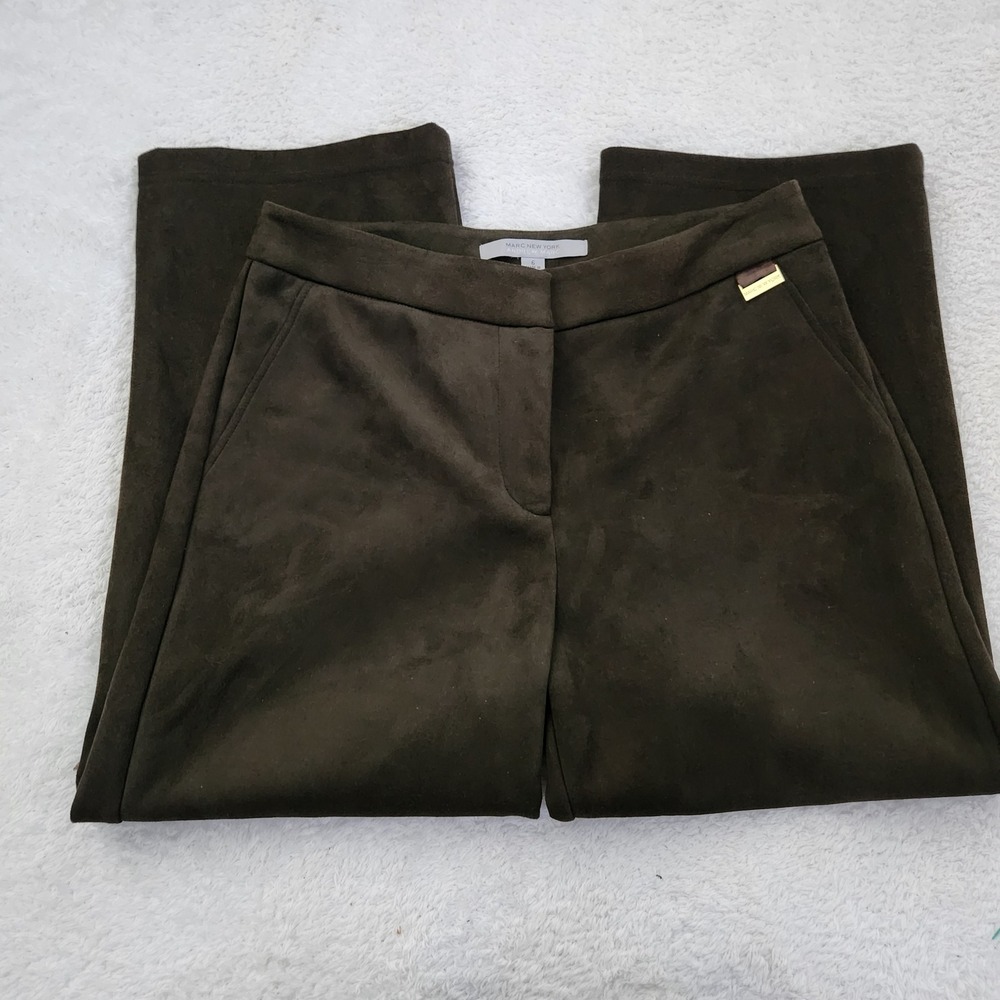 Marc New York Andrew Marc Olive Green Faux Suede Wide Leg Pants Size 6